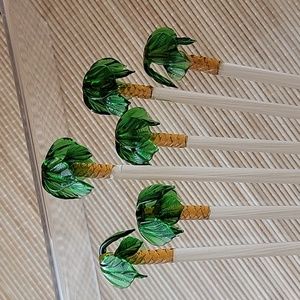 Palm Tree Glass Cocktail Swizzle Sticks